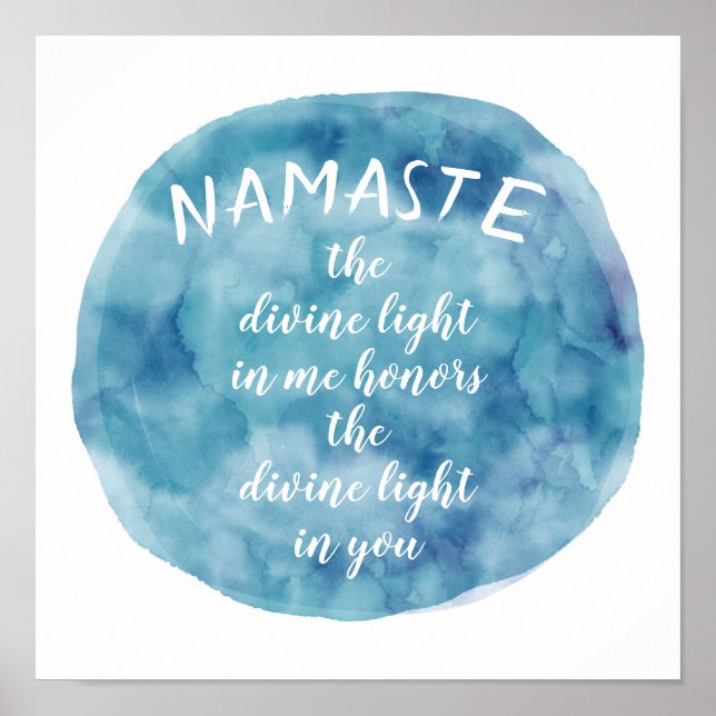 Poster Namaste citation aquarelle art bleu et blanc (Devant)