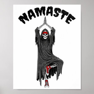 Poster Namaste Yoga drôle de Halloween Squelette Faucheur