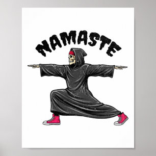 Poster Namaste Yoga drôle Halloween squelette faucheur gu