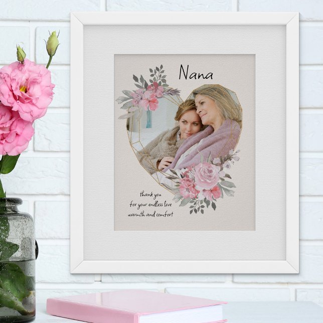 Poster Nana Rose Floral Coeur Formé Photo Or Cadre (Créateur téléchargé)