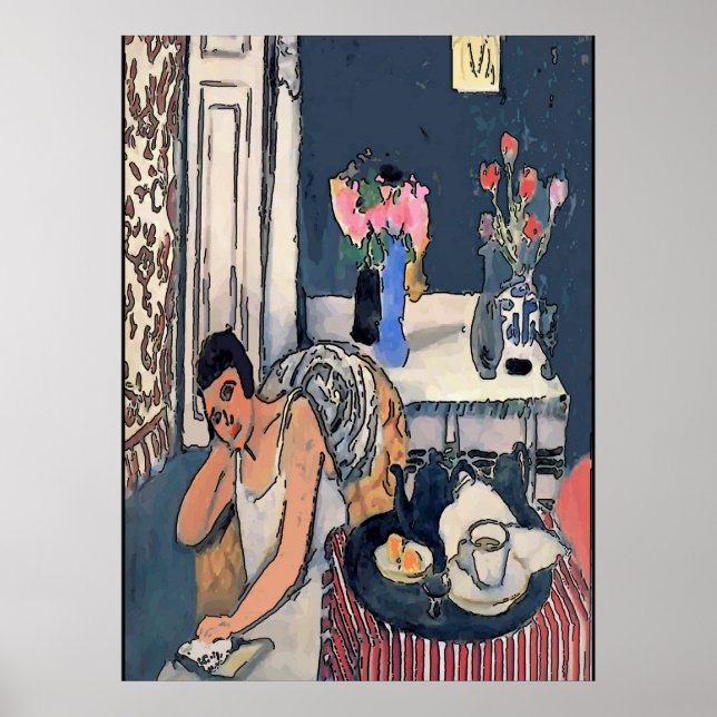 Poster Nancy am breakfast mit Flowersl, Matisse Art (Devant)