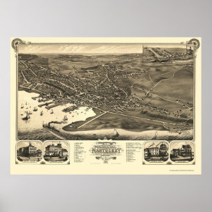 Poster Nantucket, carte panoramique de mA - 1881