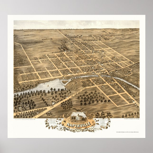 Poster Naperville, IL Carte panoramique - 1869 (Devant)