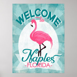 Poster Naples Florida Flamant rose rose - Vintage Retro T