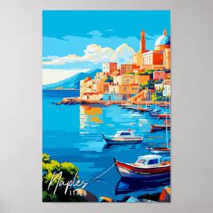 Poster Naples Italie Art illustration de voyage vintage