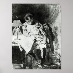 Poster Napoléon étudiant ses cartes par la lumière