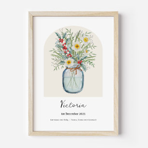 Poster Narcisse Houx Fleur de Naissance Décembre