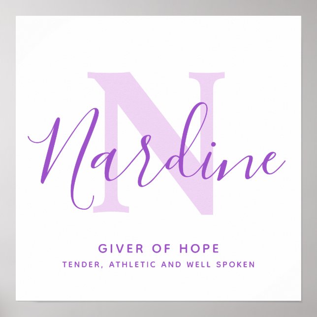 Poster Nardine nom signifiant texte violet personnalisé (Devant)