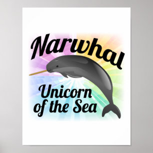 Poster Narwhal Unicorn of the Sea, Cute Rainbow