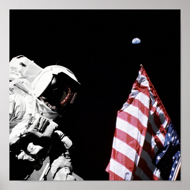 Poster NASA Apollo 17 astronaute Drapeau de la lune de te (Devant)
