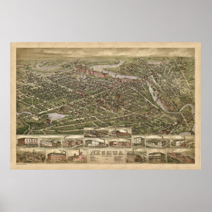 Poster Nashua NH panoramique birdseye view 1883
