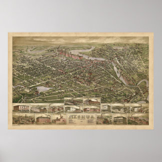 Poster Nashua NH panoramique birdseye view 1883