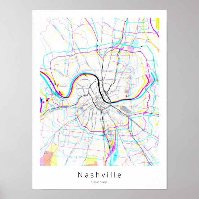 Poster Nashville Tennessee Abstrait Minimal Simple Map (Devant)