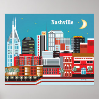 Poster Nashville, Tennessee - Illustration Skyline