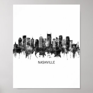 Poster Nashville Tennessee Skyline BW