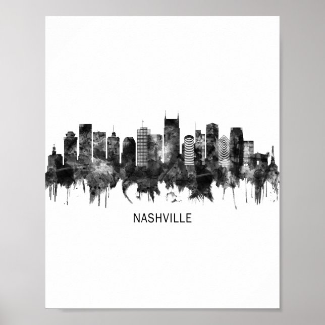 Poster Nashville Tennessee Skyline BW (Devant)