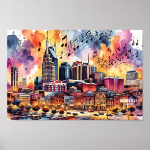 Poster Nashville Tennessee USA Travel Places aquarelle