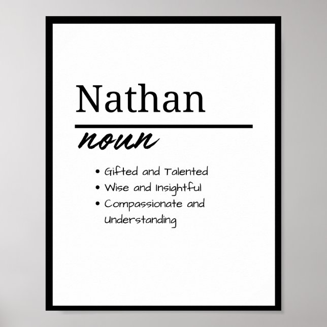 Poster Nathan, Définition de prénom garçon personnalisé (Devant)