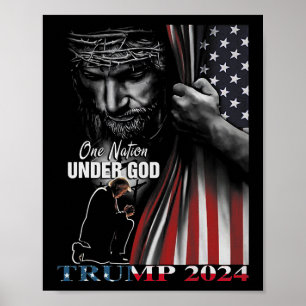 Poster Nation Under God Trump 2024 God American Flag 1