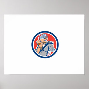 Poster Native American Indian Chief Riding Horse Cartoon