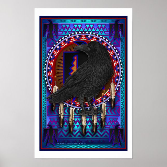 Poster Native American Spirit Animal Crow design art (Devant)