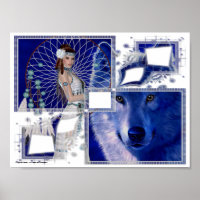 Poster Native American Woman & Blue Wolf 2