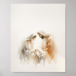 Poster Nativité - Aquarelle moderne minimaliste