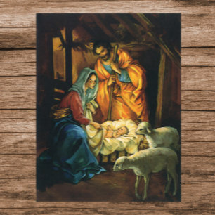 Poster Nativité de Noël Vintage, Baby Jesus in Manger