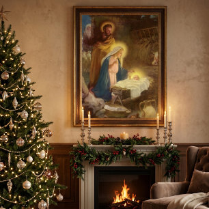 Poster Nativité de Noël Vintage, Marie Joseph Bébé Jésus