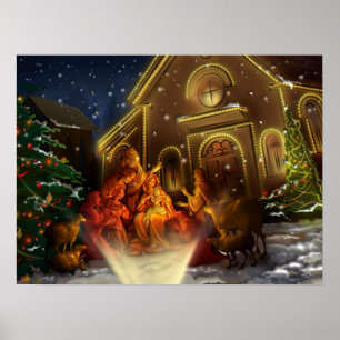 Poster Nativité et Eglise - La naissance du Christ