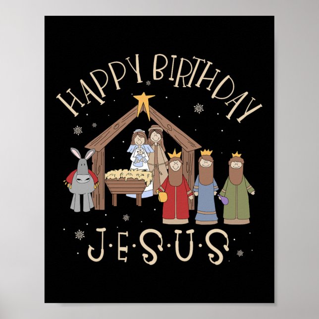 Poster Nativité Joyeux anniversaire Jésus Noël Nativité C (Devant)