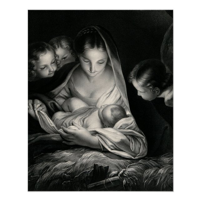 Poster Nativité Naissance de Jésus Christ Anges Vierge Ma (Devant)