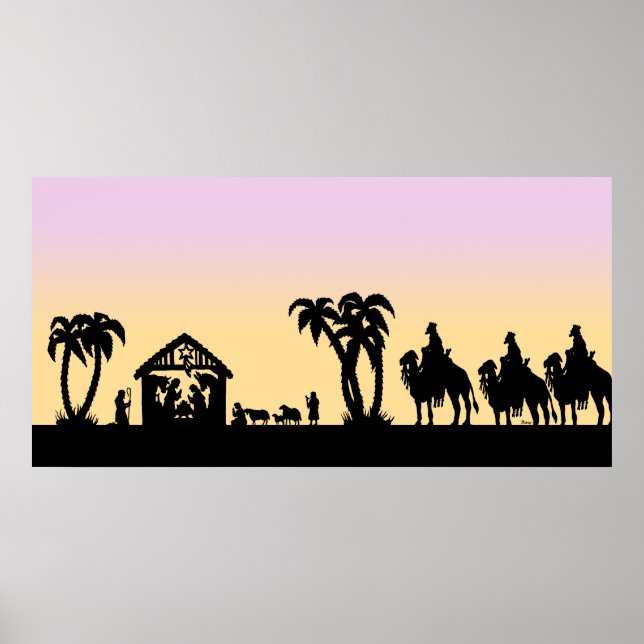 Poster Nativité Silhouette Hommes sages à l'horizon (Devant)
