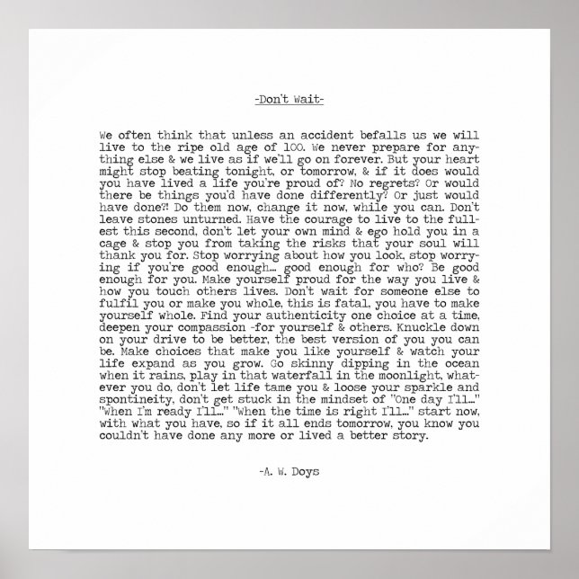 Poster N'attendez pas la citation en direct de A. W. Doys (Devant)