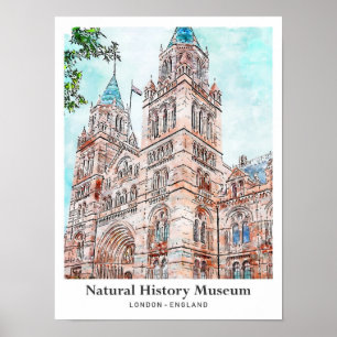 Poster Natural History Museum London Travel Watercolor