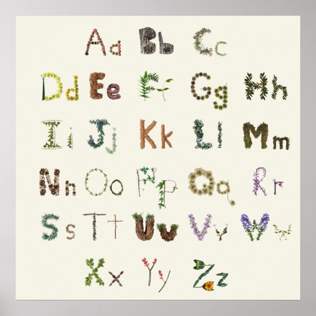 Poster Nature Alphabet Enfants Éducatif Botanique ABC (Devant)