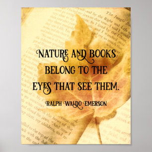 Poster Nature and books Emerson literary quote sepia tone