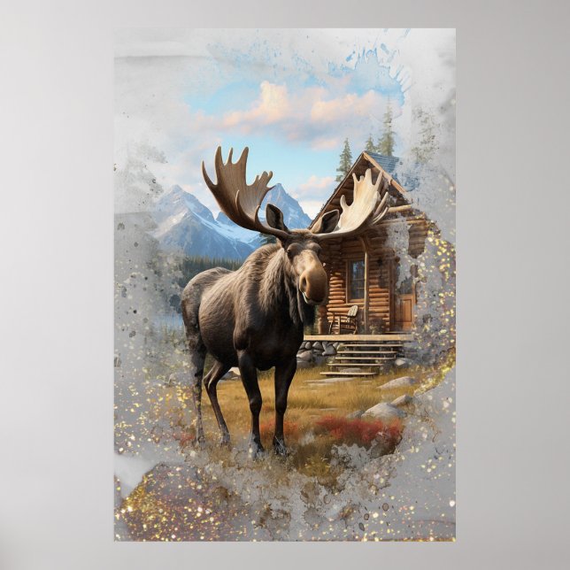 Poster *~* Nature AP49 MOOSE Artsy Cabine Sparkle Sky (Devant)