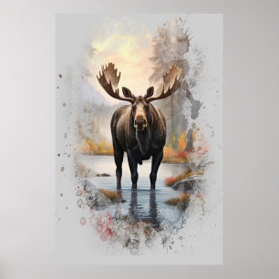 Poster *~* Nature AP49 MOOSE Artsy Forest Stream