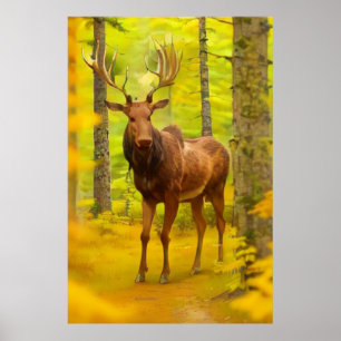 Poster *~* Nature AP49 MOOSE Woods Forêt Chute Jaune