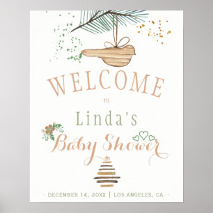 Poster Nature d'hiver baby shower rustique moderne aquare