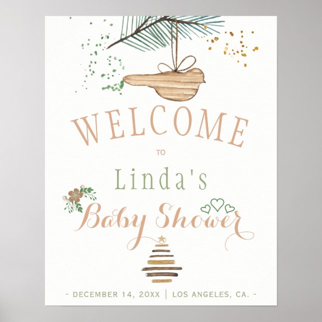 Poster Nature d'hiver baby shower rustique moderne aquare (Devant)