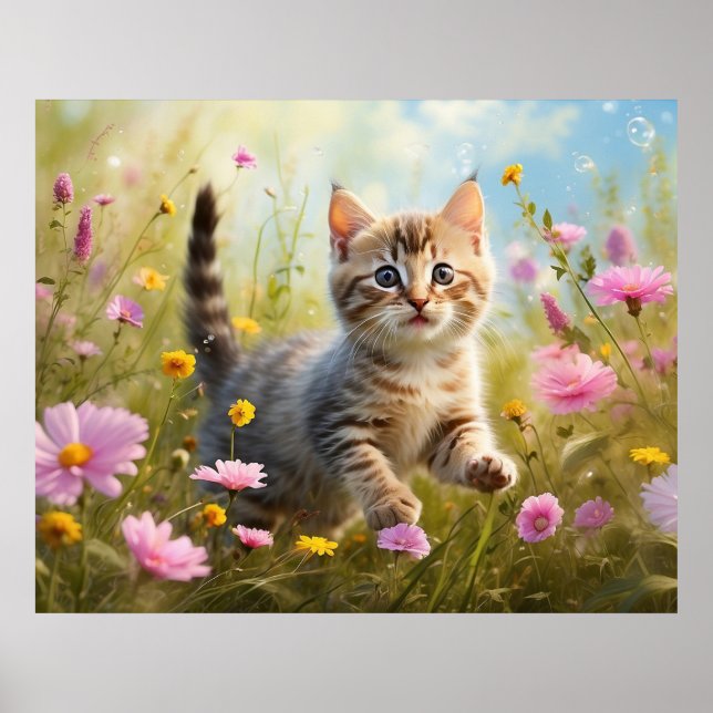 Poster *~* Nature Fleurs roses Kitty 5:4 Kitten Cat AP68 (Devant)