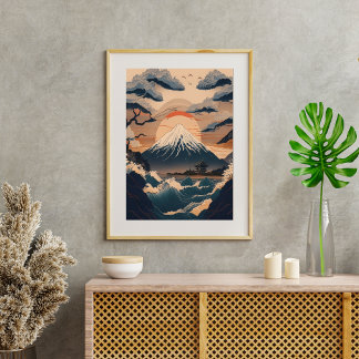 Poster nature japonaise avec le Mont Fuji