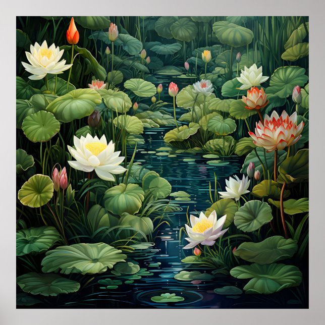 Poster Nature Lotus Water Lily Pond Paysage (Devant)