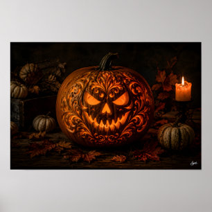 Poster Nature morte de citrouille sur table en bois lunat