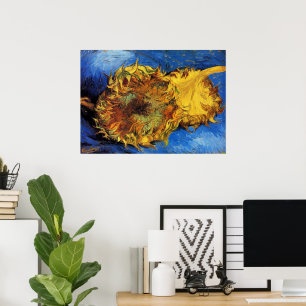 Poster Nature morte Deux tournesols coupés par Vincent va