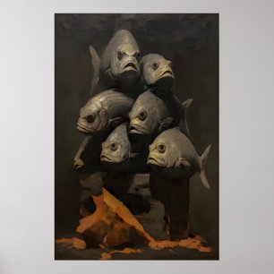 Poster Nature morte d'un tas de poissons en colère, Dark