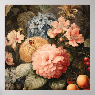 Poster Nature morte florale vintage avec floraison rouge