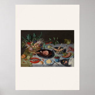 Poster Nature morte hollandaise avec viande et poisson -